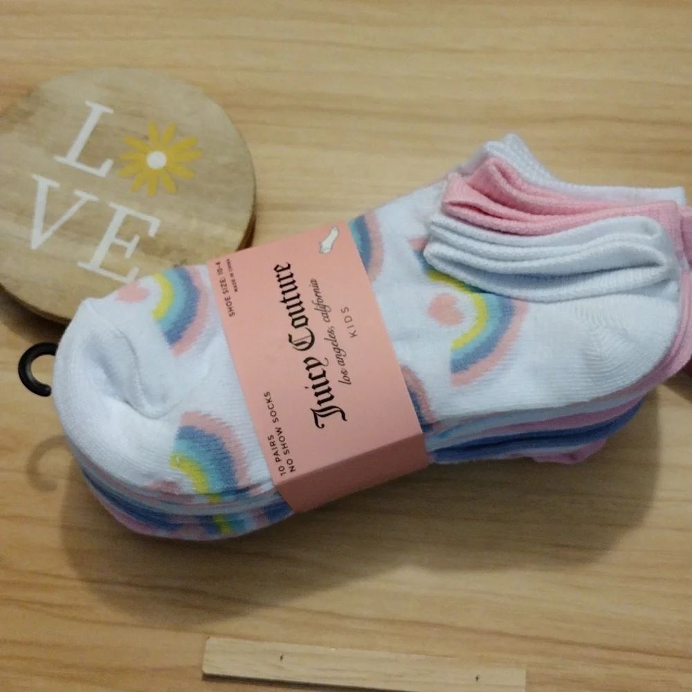 Juicy Couture Kids 🩷💜✨ 10 Pairs Multi-Pack No Show Socks Size 10-4 NWT